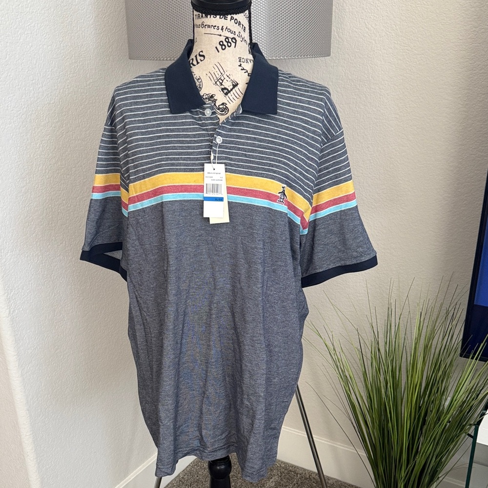 Men's Penguin Striped Polo Shirt - Blue, Yellow, Red